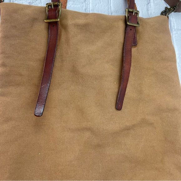 Canvas Tote Bag Men Women Messenger Crossbody Shoulder Large Bag Leather Straps - Picture 13 of 16